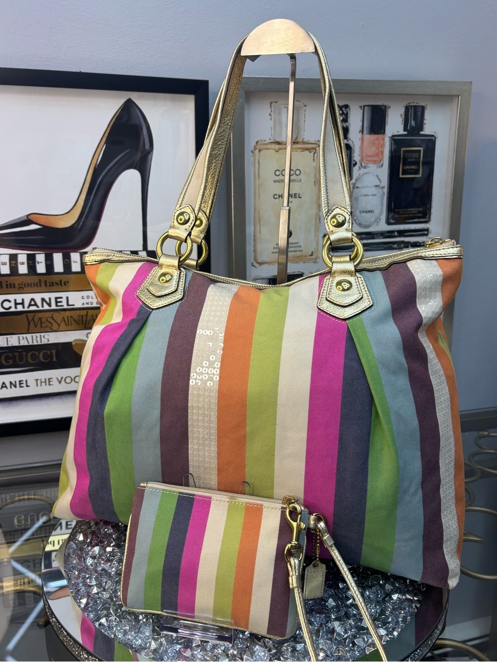*SOLD*Coach 2010 y2k Poppy Legacy Stripe Glam Tote w/ matching wallet EUC - Picture 6 of 16